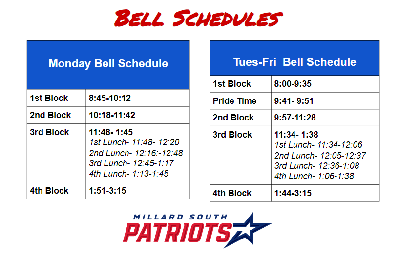 Calendars/Bell Schedule Millard South High School Millard Public